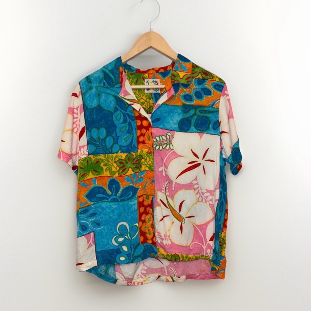 Vintage Jams World Flower Hawaiian Button Down Collar Mai Tai Shirt Size Medium